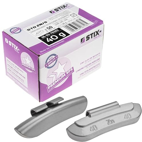 Stix 50x contrapesos de clip de 40 g para llantas de acero – Contrapesos de equilibrado de zinc ZN/S – Contrapesos para el equilibrado de neumáticos y ruedas – Pesos de rueda