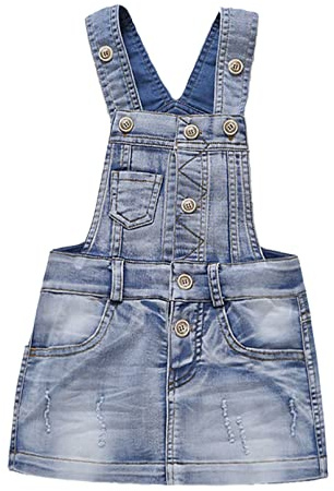 KIDSCOOL SPACE Vestido de peto vaquero para niña, Jersey de mezclilla para niñas, Azul claro, 7-8 años