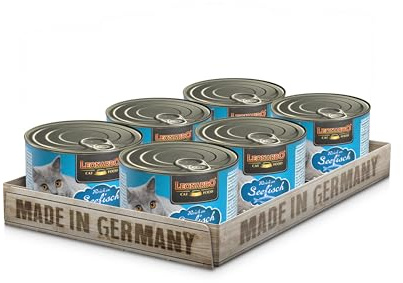 Leonardo Cibo umido [6x200g Ricco di pesce di mare] | Cibo umido senza cereali per gatti | Alimento completo umido in lattina