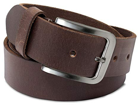 ROYALZ herr robust buffel 4 mm läderbälte, vintage för herrjeans med läderspiny spänne 38 mm, Mörkbrun - borstat spänne, 105