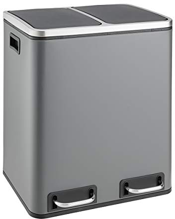 SVITA TM2X15 Treteimer 30 Liter Abfalleimer Inneneimer Mülleimer Design Mülltrennung Papierkorb Küchen-Ordnung Trennsystem Softclose-Deckel Pulverbeschichteter Stahl Grau