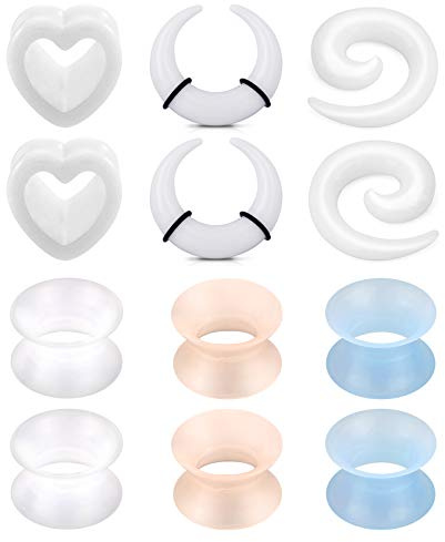 AceFun Silikon- och akryltunnelexpanderare, expanderare, flexibel flesh, öra, expanderare, stretcher, mätare, örontunnelhållare, 4-18 mm, Silikon