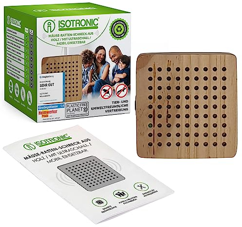 ISOTRONIC Mäuseabwehr Rattenabwehr im Holzgehäuse | mit Ultraschall, Schädlingsvertreiber elektronisch für Haus, Keller, Garten | Mäuse Ratten vertreiben ohne Chemie Mausefalle (1)