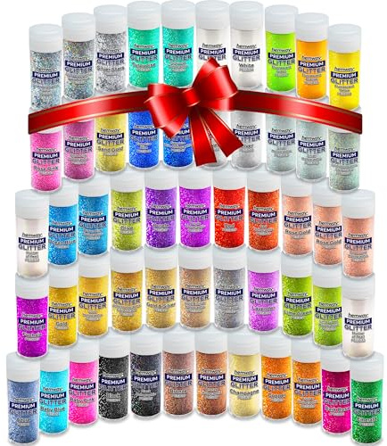 Hemway Polyurethane & Epoxy Resin Glitter Craft Box | 54 Craft Glitter Pots for Resin in 44 Colours, Fine Metallic Flakes Shaker Set for Arts & Crafts, Candles, Wax Melts | Assorted Colours