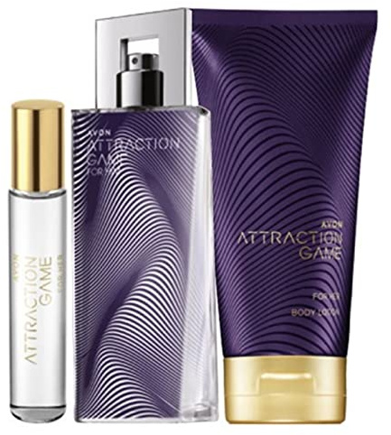 Avon Set Attraction Game Eau de Parfum 50ml + Taschenspray 10ml + Bodylotion 150ml neuer Duft aus der Attraction Serie hypnotischer Akkord für Damen.