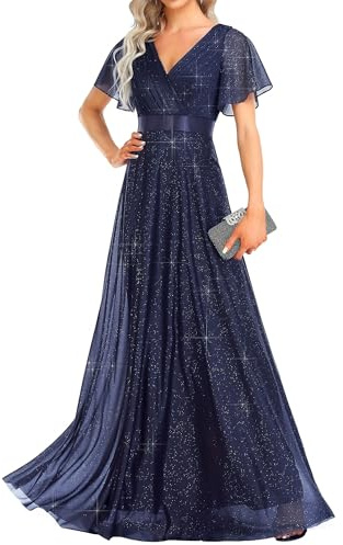 Ever-Pretty Women's Sparkling Ruffles Sleeve Deep V-Neck Empire Waist A-Line Bridesmaid Dress EE50159