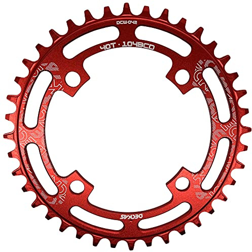 DECKAS Round Chainring 104BCD 40T 42T 44T 46T 48T 50T 52T Narrow Wide Chainring for 7 8 9 10 11 12 Speed Chains (Round Red, 44T)