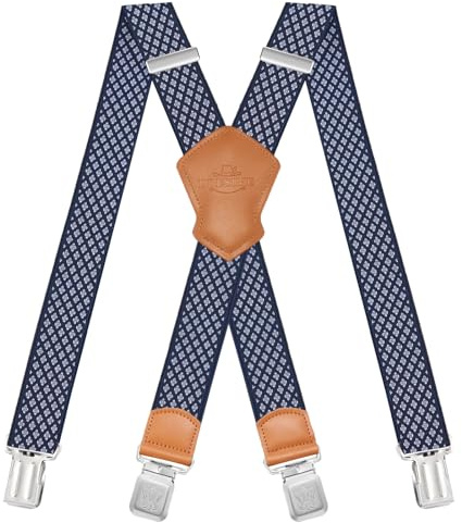 Dresime Bretelles Homme Larges Réglable Élastique Extra Fort 4 Robuste Clips, pour Hommes et femmes avec en forme X Design et Sangles Extra Larges -4cm