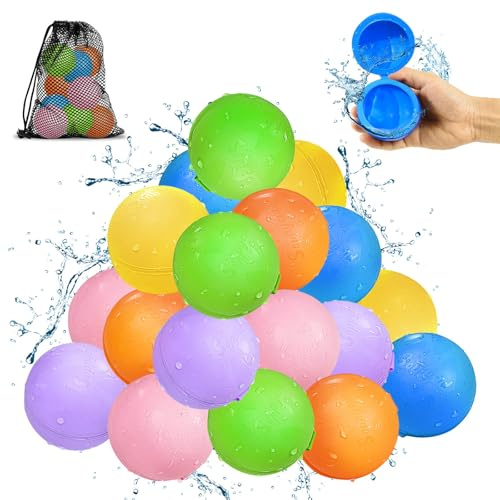 Bombe a Eau Réutilisable: 18 Pcs Ballons Bombes d'eau à Fermeture Automatique et Remplissage Rapide, Jeux d'eau Exterieur pour Enfants Adultes, Jouets du Jardin/Plage Fête de La Piscine D'été