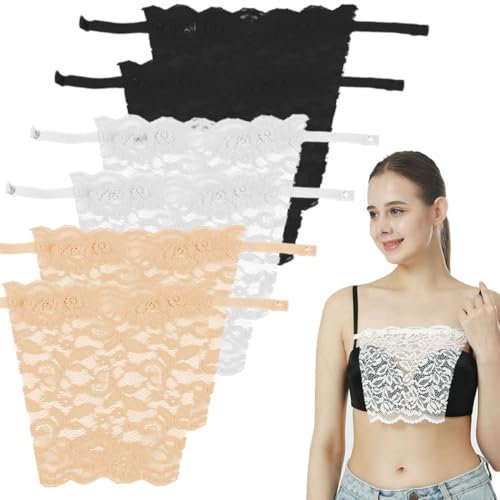 LEEQ Cache décolleté - Femme Dentelle A Clipser Faux Camisole Soutien-Gorge Insérer Recouvrir Modestie Panneau Gilet, Haut Imitation Caraco Bandeau en Dentelle Cache-décolleté(6 Pièces)