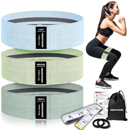 HIMESPORNER Wide Fabric Resistance Bands for Working Out, 3 Level Non-Slip Exercise Booty Bands for Women & Men Leg and Glutes with Hair Ties and Tape Measure - for Home Gym Workout, Yoga, Pilates