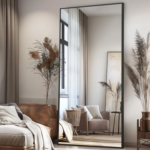 MirrMyst Full Length Mirror, 76x34 Oversized Floor Mirror Free Standing, Large Full Body Mirror for Bedroom Living Room Gym, Black Mirror Full Length with Tempered Glass