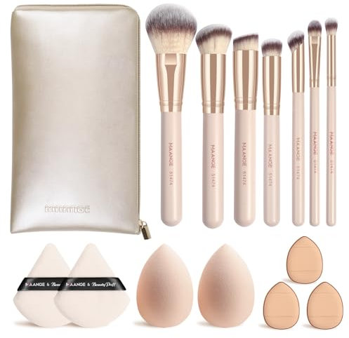 MAANGE Make up Pinsel Set, 15-teilig, Make-up-Schwamm-Set für Foundation, Rouge, Bronzer, Lidschatten und Konturen, Komplettes Schminkpinsel Set Mit Schminktasche für Anfänger