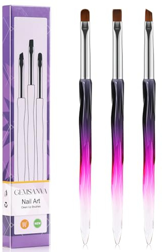 GEMSANVA Nail Art Clean Up Brushes,3PCS Nail Brush For Cleaning Polish Mistakes on the Cuticles,Flat/Oval/Fine Angled Gel Nail Brushes For Nail Art Design Painting and DIY Tools (BLACK PURPLE)