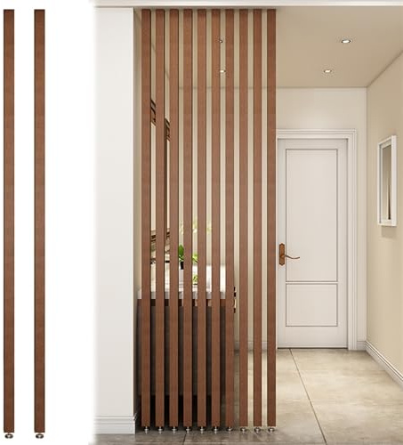 Listelli in legno, divisorio, moderno, divisorio dal pavimento al soffitto, per soggiorno, ingresso, ristorante, ufficio, separatore di colonna decorativo (set da 2, 195 cm, colore: legno)