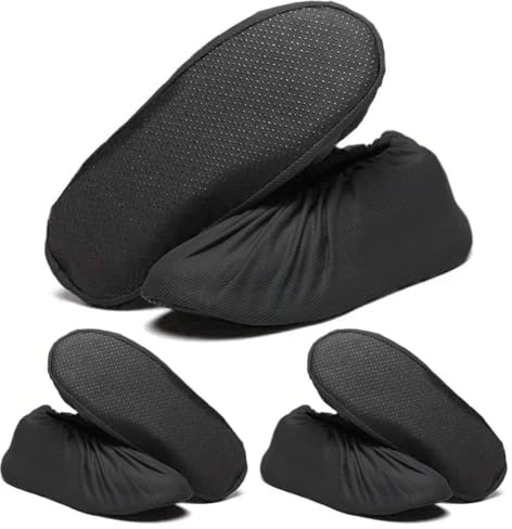 Woetwoat 3 Paires de Surchaussures Lavable, Surchaussure Réutilisables, Couvre-chaussures anti-poussière Antidérapantes (Black, EU42-47)