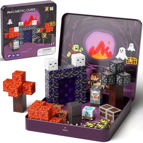 STEM MATCH Jouets de Construction magnétiques de Voyage pour Enfants, Boîte Portable en Fer Jouets magnétiques Jouets de Cadeau pour Enfants de 3 Ans et Plus (49pcs Explorateurs de grottes)