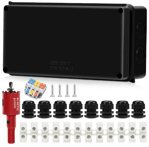 Aufputz Abzweigdose, Abzweigdose Aufputz, Abzweigdose Ip65 Wasserdicht, Abzweigkasten Kunststoff, Verteilerdose Staubdicht Wetterfest Für Indoor Outdoor Elektronikkabel(200 * 100 * 70mm, Schwarz)