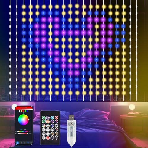 Data Fireflies 400LED Smart Curtain Lights with APP & Remote, 6.6x6.6ft USB Powered String Lights for Indoor Outdoor Christmas Decorations, Home, Party Decor