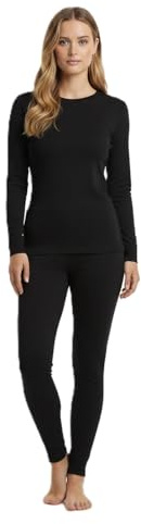 BestSale247 Damer flickor merino ull termounderkläder set (skjorta + byxor) varma vinterskidunderkläder merinoull, svart, XL