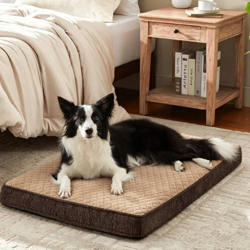 JOEJOY Orthopedic Dog Beds Large Washable, Dog Crate Bed Mattress Cushion,Dog Crate Mat with Removable Cover, 89x56x8CM(Brown)