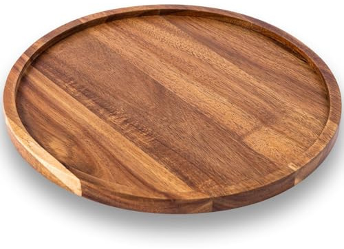 Träbricka, serveringsbräda, 35 cm rund träbricka, rustika köttbrädor, lätt att rengöra serveringsfat för ost mellanmål kaka efterrätt, bräda