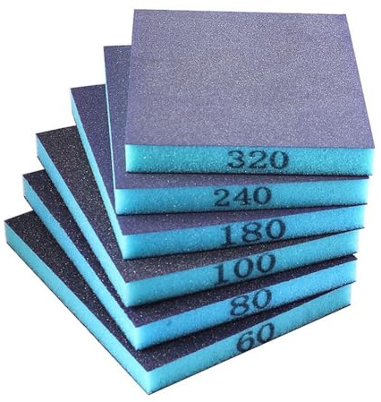 Opatiny Lot de 6 éponges de ponçage grain 60 à 320 humide et sec, mousse abrasive pour bois et métal, pour le polissage du plastique et des meubles, 118 x 98 x 12 mm