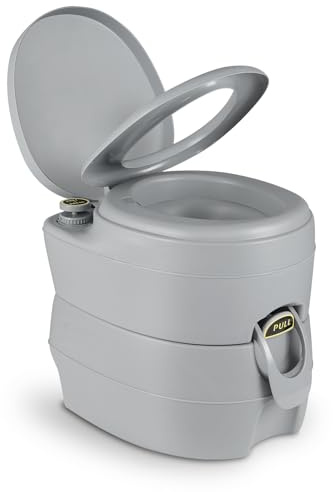 GOPLUS Toilettes Sèche Portable, Réservoir Eau 12L, Eaux Usées 20L, Pompe de Chasse d'eau, Supporte 150kg, Compacte à Double Sortie pour Camping, Pêche, Bateau,45 x 40 x 42 CM (Gris)
