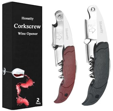 Waiter Corkscrew Wine Opener Manual | 2 Pack Professional Honatty 3-in-1 Heavy Duty Double Hinged Wine Key with Foil Cutter & Beer Bottle Opener for Servers, Bartenders & Home Use