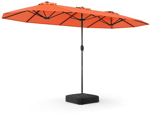 COSTWAY Ombrellone da Giardino Doppio 400 x 200 cm, Ombrellone Rettangolare con Base, Anti-UV, con Manovella e 12 Stecche, per Giardino Piscina Patio (Arancione)
