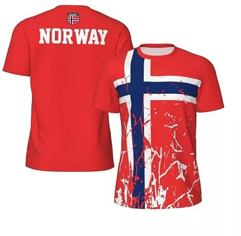 Camiseta de Fútbol para Noruega, con Bandera Nacional, para Hombres, Camisetas Estampado Manga Corta Cuello Redondo, Informal Secado Rápido Transpirable