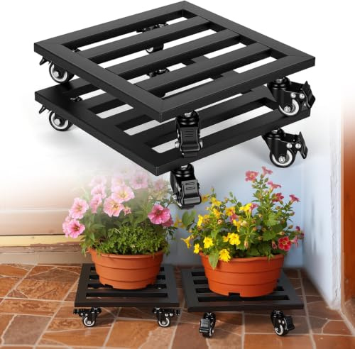 Fogmiea 2 x planteringsrulle utomhus 30 x 30 cm, rullbräda växter 160 kg | Vagnskoter med 4 bromsrullar, stabil metallram, blomrulle för växter, blomkruka inomhus och utomhus
