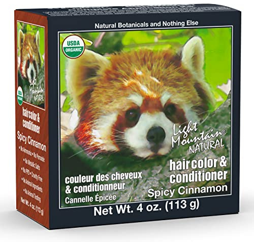 Light Mountain Henna Hair Color & Conditioner - Spicy Cinnamon Hair Dye for Men/Women, Henna Organic Leaf Powder and Botanicals, Chemical-Free Semi-Permanent Hair Color, 4 Oz