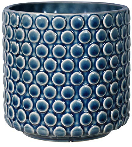 Bloomingville Blumentopf Dot Retro Übertopf Vintage Pflanztopf für Zimmerplanzen S (12,5 cm ø) Öffnung: 11 cm ø, petrol blau, Keramik