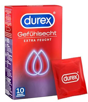 Durex Gefühlsecht Extra Feucht Kondome - Dünne Kondome mit anatomischer Easy-On-Form & extra Gel-Beschichtung 1er Pack (1 x 10 Stück)