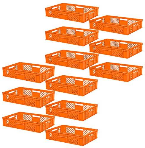 BRB 12x Eurobehälter/Stapelkorb durchbrochen, PE-HD, Industriequalität, lebensmittelecht, LxBxH 600x400x150 mm, orange