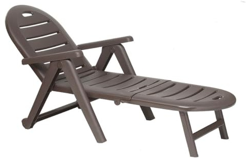 SP Berner SHAF - Tumbona Caimán Ajustable para Jardín y Piscina – Respaldo Reclinable 4 Posiciones – Tumbona Exterior de Polipropileno Resistente a UV y Agua – con Ruedas – 195 x 72 cm - Color Wengué