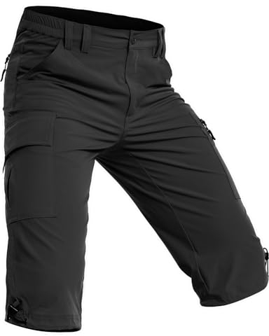 Wespornow 3/4 Kurze-Hosen-Herren Bermuda-Cargo-Outdoor-Shorts Wasserdicht Cargohose Wanderhose Stretch Trekkinghose Sporthose Fahrradhose Lang MTB Sommer für Männer (Schwarz, M)