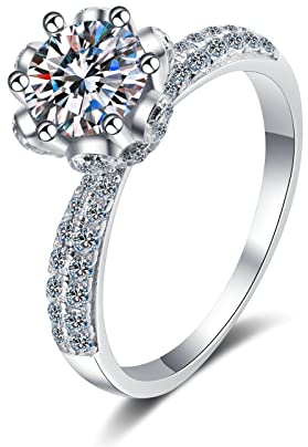 ANAZOZ Hochzeit Ringe Silber 925, Eheringe Damen Personalisiert Größe 53 (16.9) Kronenring mit Moissanit 5 Karat