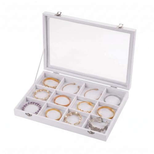 Frebeauty 12 rutnät armband hållare låda, sammet smyckebricka med klart lock