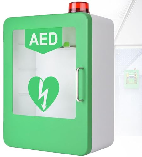 Caja de alarma de desfibrilación cardíaca montada en la pared, gabinete de almacenamiento de desfibrilador DEA con sistema de luz y alarma, control de interruptor doble, estuche de primeros auxilios (