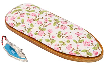 Toy Ironing Board and Iron, Real Design Dollhouse Miniature Iron Wear Resistant Professional Alloy Birch for 1:12 Miniature Doll House for Kids