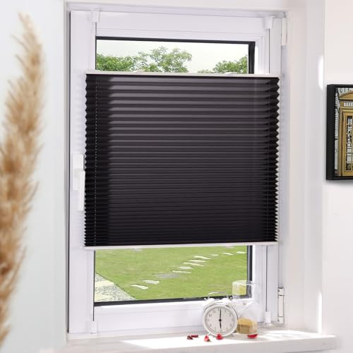 Grandekor Plissee Klemmfix ohne Bohren Anthrazit 80x120cm(BxH) Plissees lichtdurchlässig Blickdicht Jalousien ohne Bohren Fensterrollo Klemmrollos Sonnenschutz Sichtschutz Faltrollo Rollos für Fenster