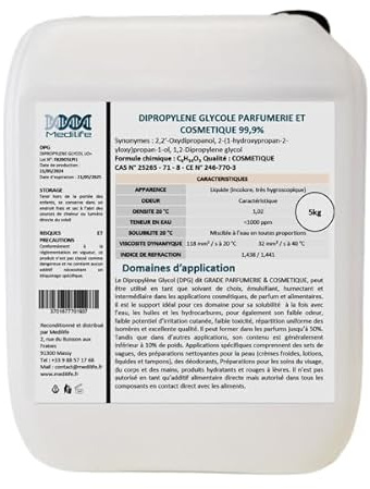 Dipropylenglykol (DPG) 5 kg – Parfymerigrad Hög Renhet 99,9 % – Lösningsmedel och spädningsmedel för parfymer, parfymoljor, kosmetika, rökelse, doftljus och hantverksapplikationer