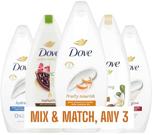 Dove Body Wash/Shower Gel 225ml - Mix & Match Any 3 | Choose from Pampering, Velvet Glow, Hydrate, Fruity Nourish, Nurturing and Revitalising | 3 x 225ml