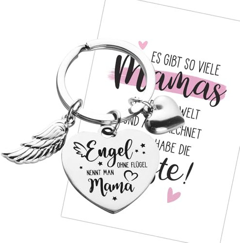 Muttertagsgeschenke Schlüsselanhänger Mama Geschenk Beste Mama Muttertag Herz mit Gravur Engel ohne Flügel nennt man Mama Schlüsselanhänger Geschenke Weihnachten Mutter Geburtstag mit Karte Umschlag