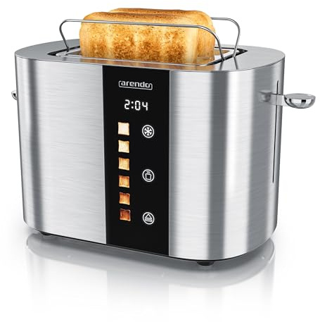 Arendo - Edelstahl Toaster 2 Scheiben - Touchscreen – Doppelwandgehäuse – 800 W – Integrierter Brötchenaufsatz – 6 Bräunungsgrade – Brotzentrierung – Restzeitanzeige – Memoryfunktion