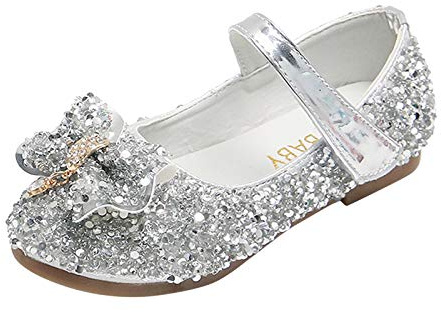 Zapatos de princesa para niños y niñas, 28 zapatos de cristal, zapatos de noche, zapatos de fiesta, zapatos de fiesta, brillantes, Mary Jane, plata, 30 EU