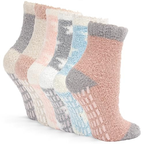 Bafiwu 6 Pares Calcetines Antideslizantes Mujer, Calcetines Termicos Mujer Invierno, Calcetin De Casa para Dormir Regalos para Navidad, Talla 36-42