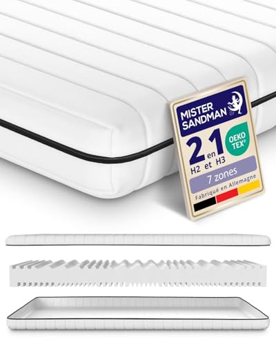 Mister Sandman Matelas 160x200 cm, Épaisseur 15 cm, Matelas en Mousse à 7 Zones, Réversible 2 Faces, Soutien Ferme Equilibré H2 H3, Housse Lavable, Fabriqué en Allemagne